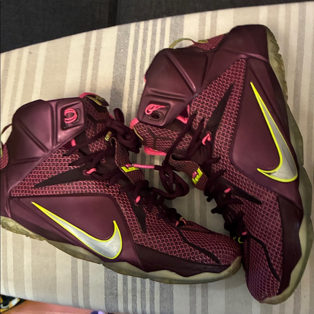 Nike Athletic Shoes in Burgundy and Neon Yellow